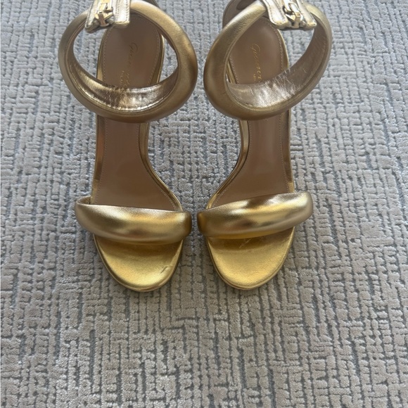 Gianvito Rossi Shoes - Gianvito Rossi Metallic Gold Circular-Ankle High-Heel Sandals